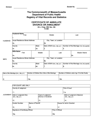 Massachusetts Certificate of Absolute Divorce or Annulment