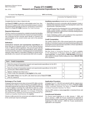 Connecticut Form CT-1120RC Research and Experimental Expenditures Tax Credit