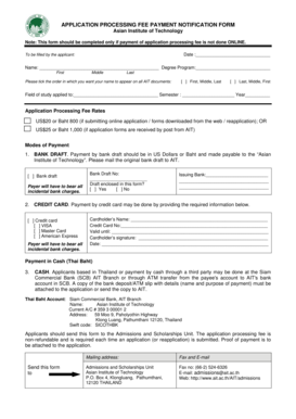 Application Processing Fee Payment Notification Form