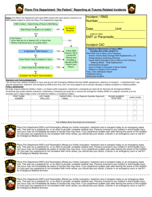 Plano Fire Department No Patient Form