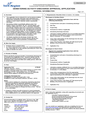 Dewatering Activity Discharge Approval Application Form - York