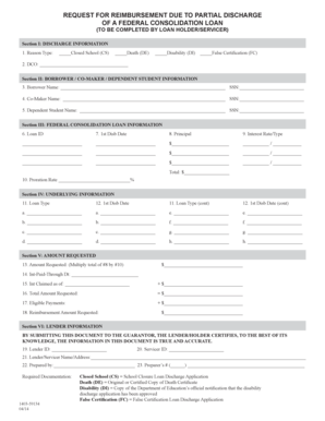 Request for Reimbursement Due to Partial Discharge of a Federal Consolidation Loan