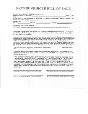 Motor Vehicle Bill of Sale