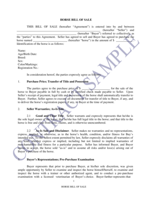 Horse Bill of Sale Agreement