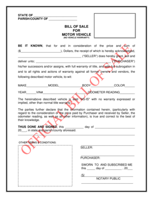 Motor Vehicle Bill of Sale