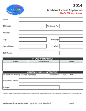 California Mechanic License Application