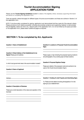 Tourist Accommodation Signing Application Form