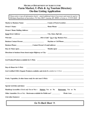 Michigan Farm Market Listing Application
