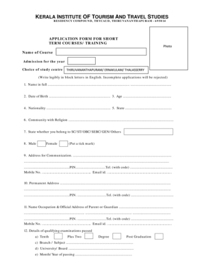 Kerala Short Term Course Application Form