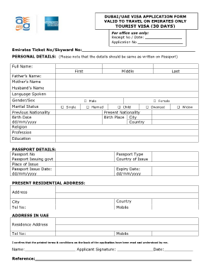Dubai UAE Visa Application Form