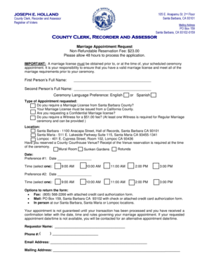 California Marriage Appointment Request Form