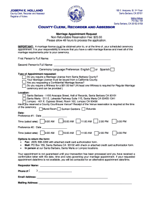 California Marriage Appointment Request Form