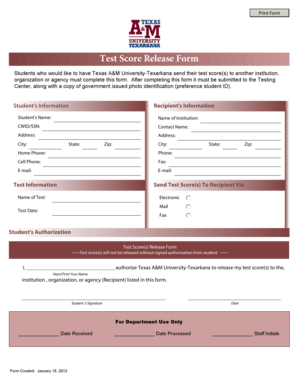 Test Score Release Form