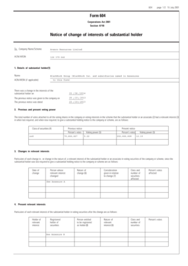 Form 604 Notice of Change of Interests of Substantial Holder