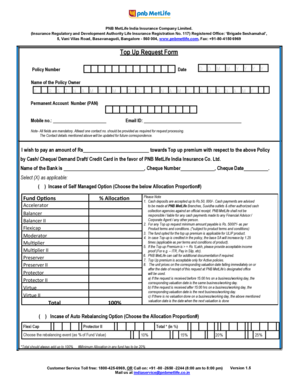PNB MetLife Top Up Request Form