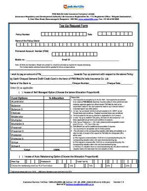 PNB MetLife Top Up Request Form