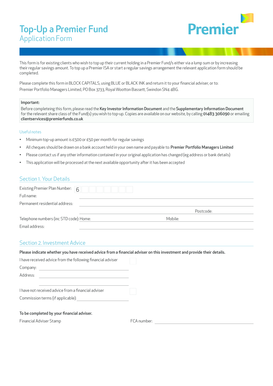 Premier Fund Top-Up Application Form