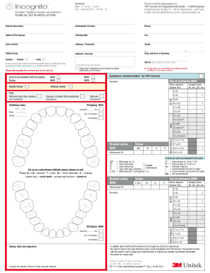 Incognito Appliance System Lab Order Form