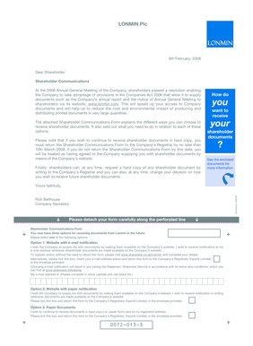 Lonmin Shareholder Communications Form