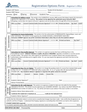 Student Registration Options Form