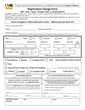 University of Wisconsin-Milwaukee Registration Change Form