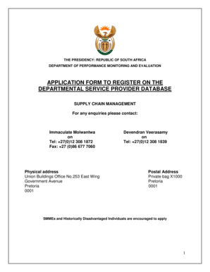 South Africa Service Provider Database Application Form
