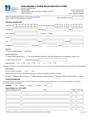 UMass Lowell Non-Degree Course Registration Form