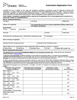 Ontario Water Wastewater Certification Examination Registration Form
