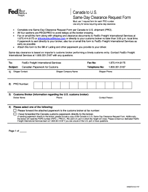 Canada to US Same-Day Clearance Request Form