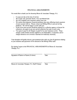 Bloom & Associates Therapy Financial Arrangement Form