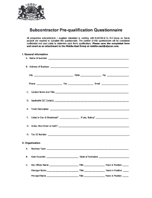 Subcontractor Pre-qualification Questionnaire