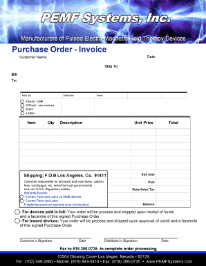 PEMF Invoice Template - Pulsed Energy Systems