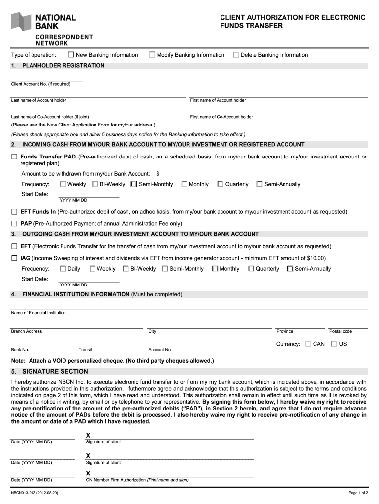 electronic funds transfer application form Preview on Page 1.
