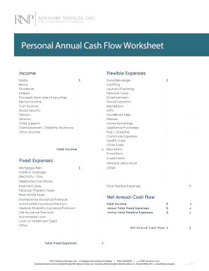 Personal Annual Cash Flow Worksheet