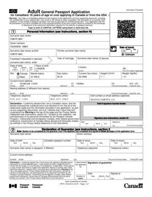 Canadian Adult Passport Application