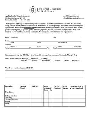 BIDMC Volunteer Application Form - Beth Israel Deaconess Medical ...