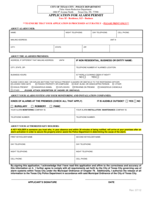 Texas City Alarm Permit Application