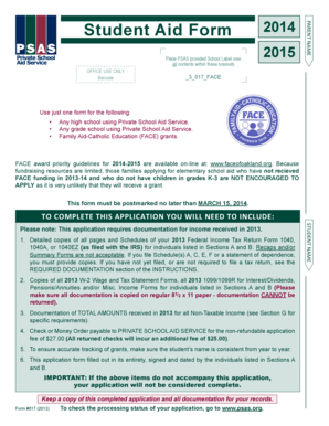 Student Aid Form 2014