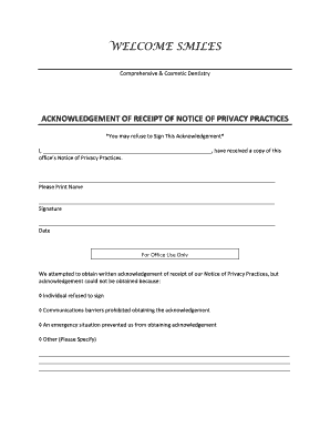 Acknowledgement of Receipt of Notice of Privacy Practices