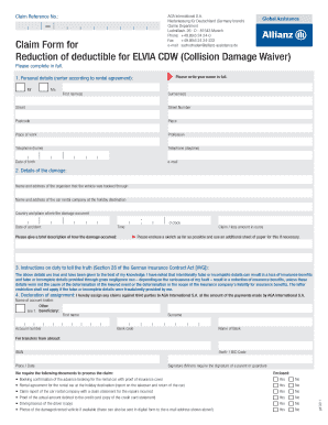 AGA International S.A. Claim Form for ELVIA CDW