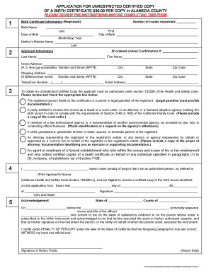 Application for Unrestricted Certified Copy of a Birth Record