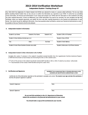 2013–2014 Verification Worksheet