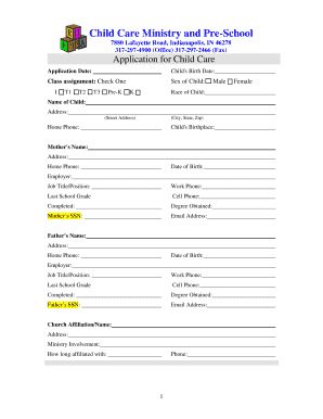 Fillable Online Application for Child Care Fax Email Print - pdfFiller