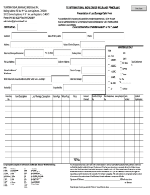 Presentation of Loss/Damage Claim Form