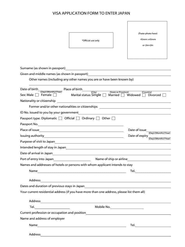 Visa Application Form To Enter Japan Fill And Sign Printable Template Online US Legal Forms