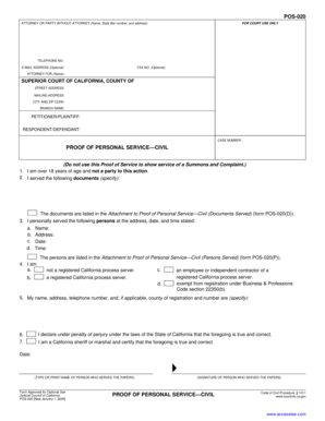 Proof of Personal Service Civil Form