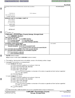 California Personal Injury Complaint Form