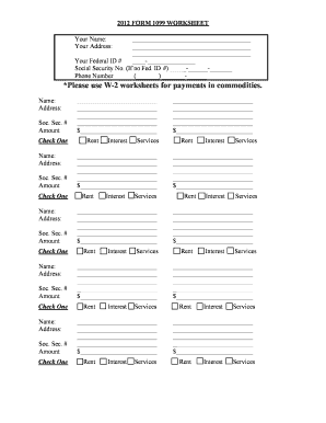 2012 Form 1099 Worksheet