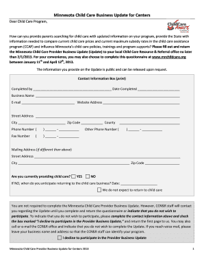 Minnesota Child Care Provider Business Update