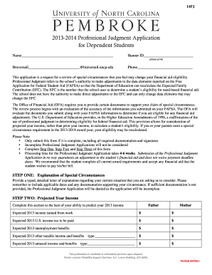 2013-2014 Professional Judgment Application for Dependent Students